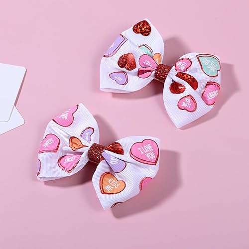 Miniatura 2 de Pinzas de lazo para el cabello de San Valentín de 3.5 pulgadas, lindo corazón con purpurina y lazo de animación, pasadores de cocodrilo, pasadores