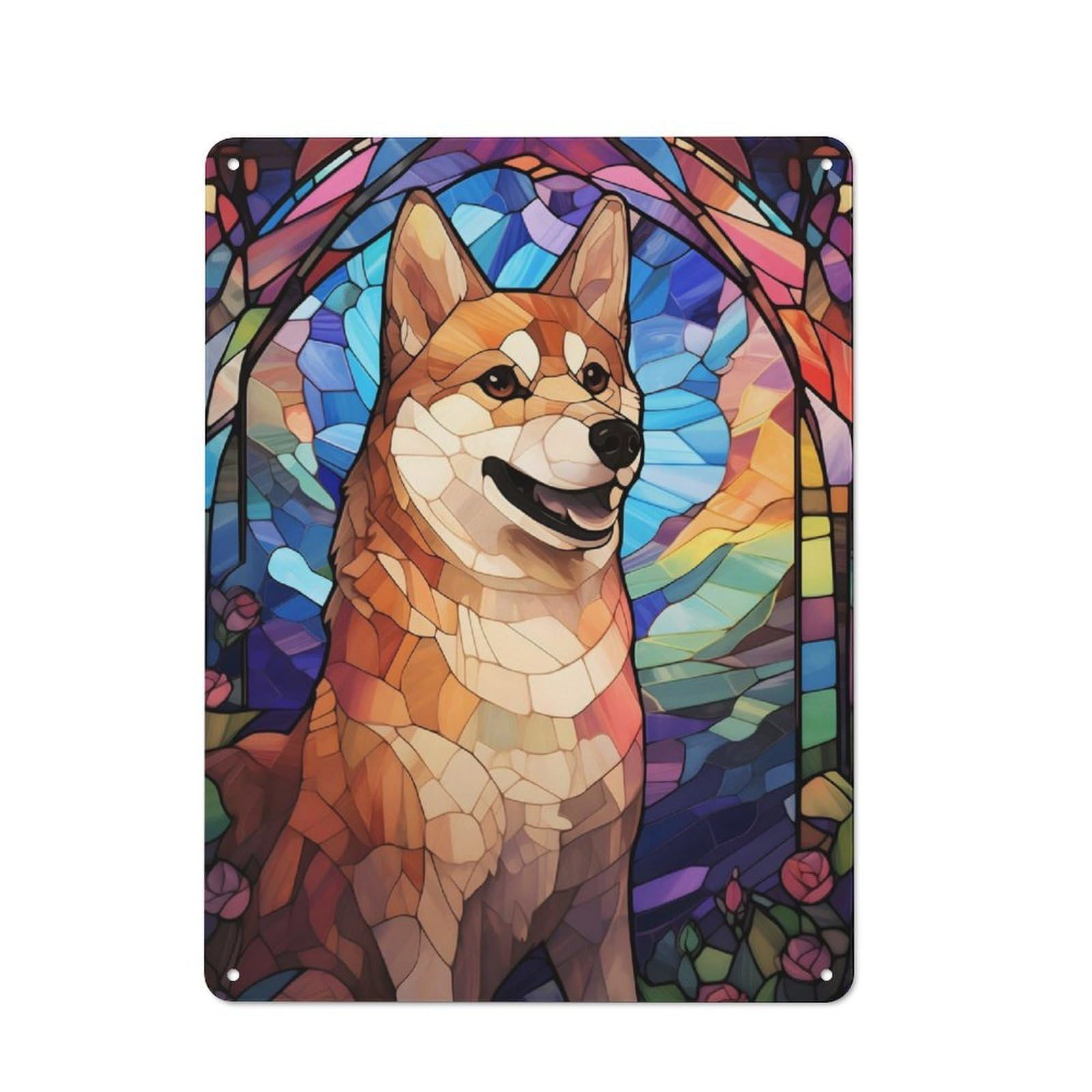 Junmoney Doge Dog Stained Glass Metal Wall Sign 40X30cm Featuring For Bar Or Restaurant, For Bar Decor Enthusiasts