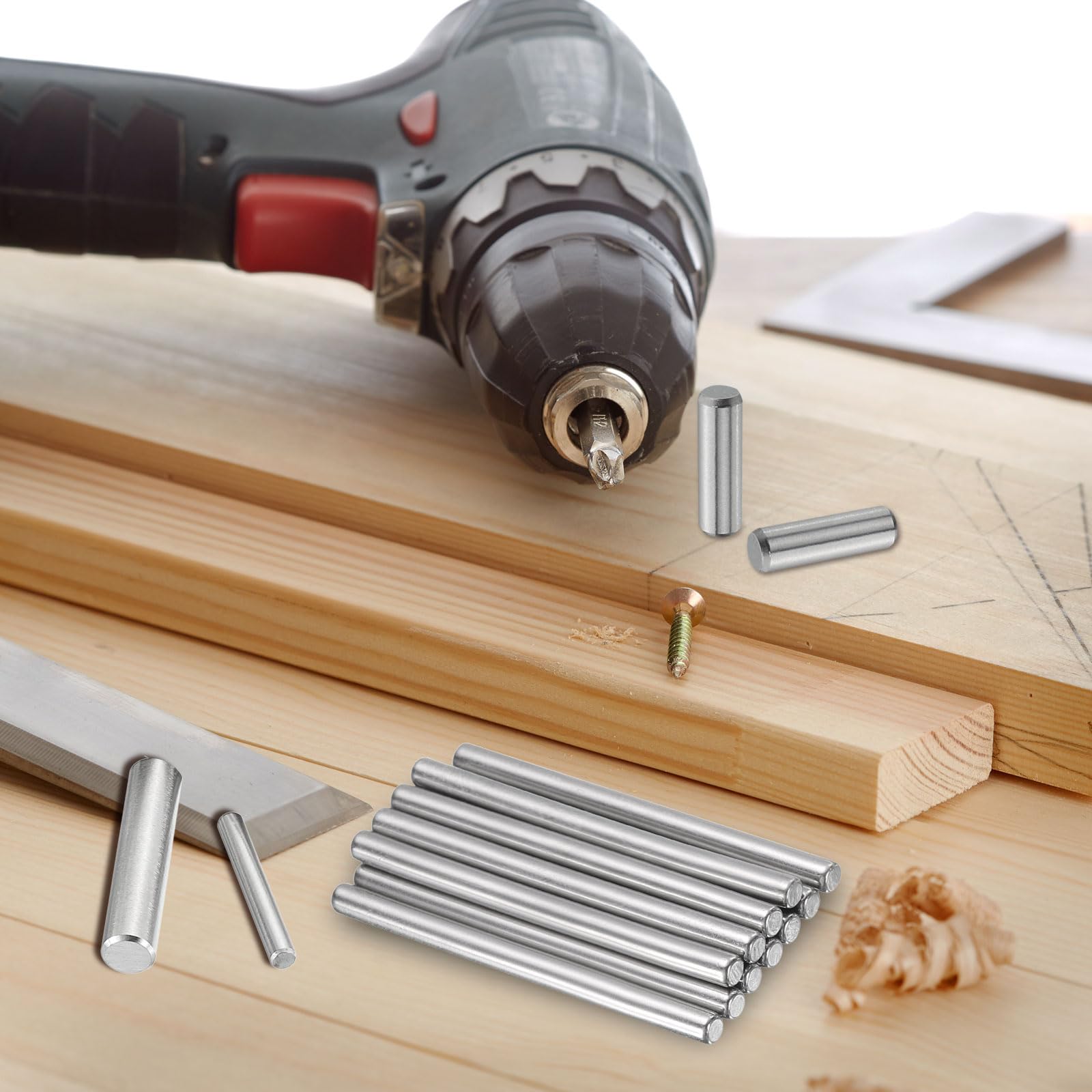 QUARKZMAN 100 stuks cilinderpennen roestvrij, 2 x 10 mm spanpen, paspen, zilverkleurige metalen pennen, metalen pennen, plugpennen bouten metaal voor doe-het-zelf, meubels, knutselprojecten