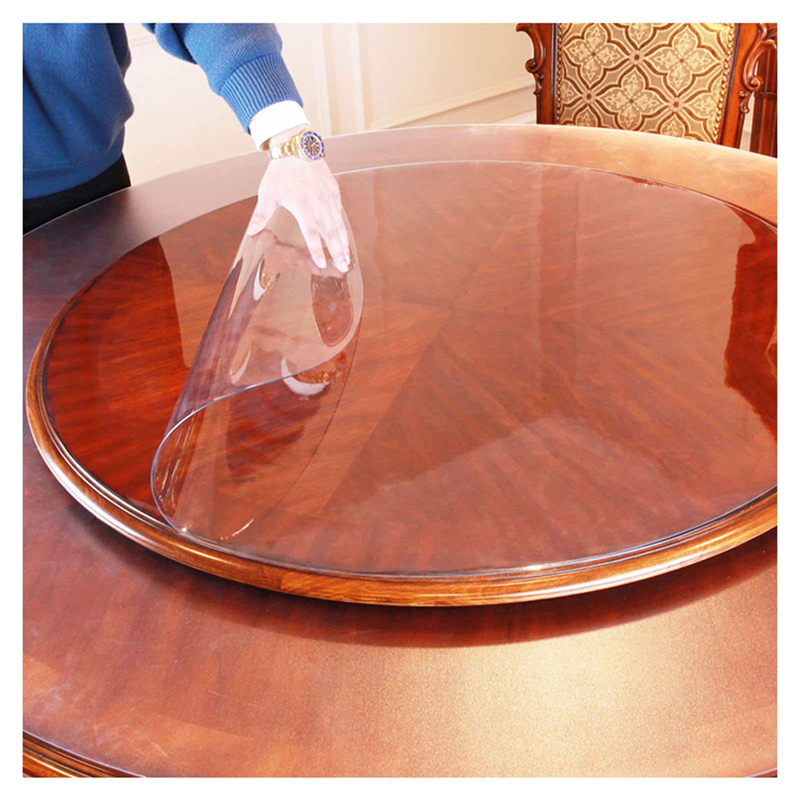 Tablecloth 1mm Thick Plastic, 90cm/35.4in Round Table Cover, Soft Glass Protector Pad, for Furniture, Garden, Kitchen, Washable Transparent PVC Table Cloth,130cm/51in
