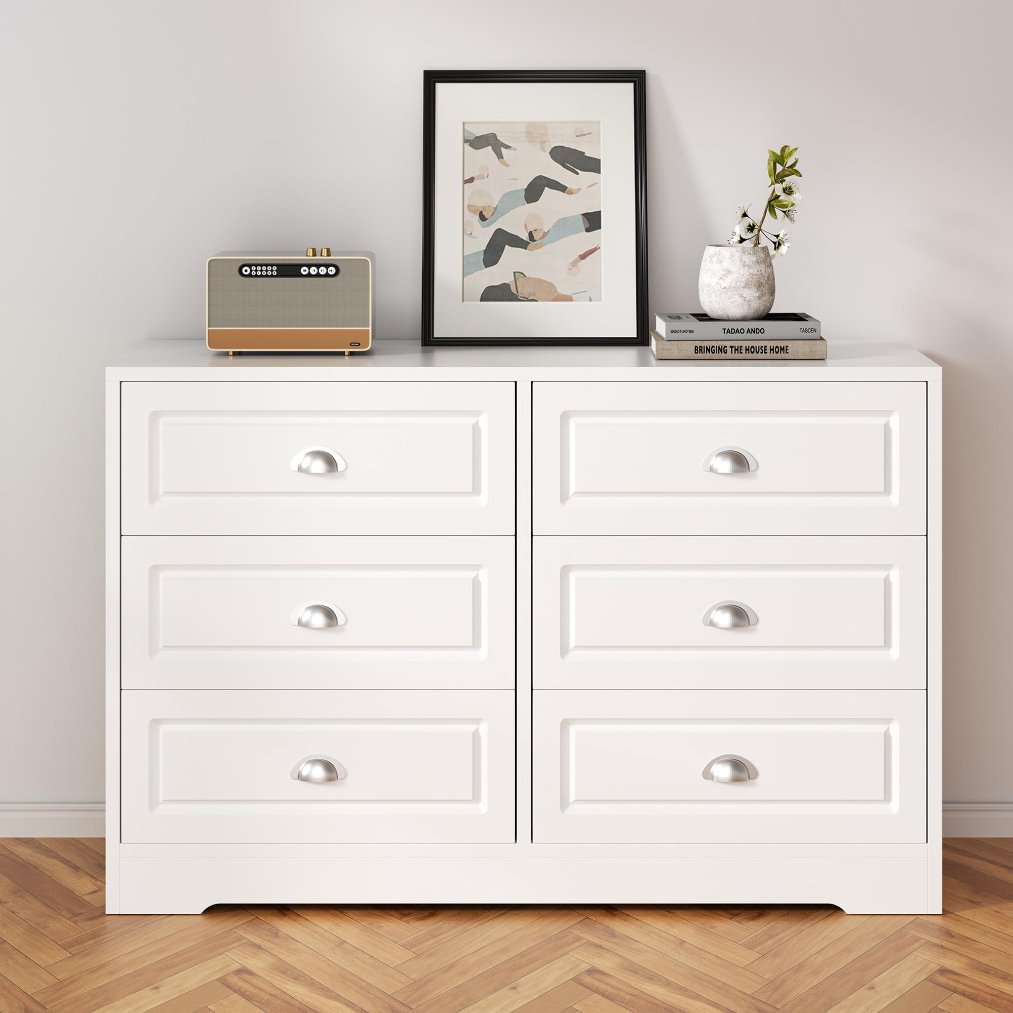 Shintenchi Comò 6 Cassetti In Legno Bianco: Cassettiera Moderna E Spaziosa Per Camera Da Letto E Soggiorno