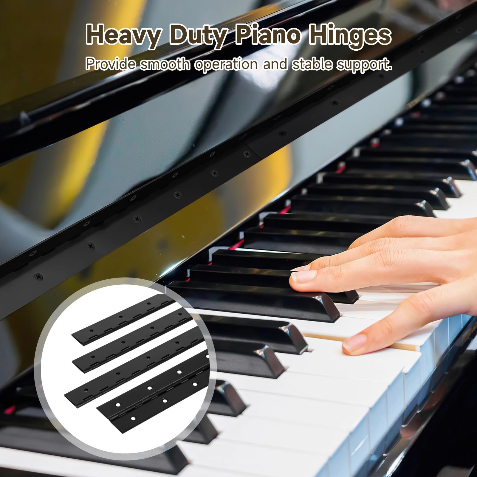 Zawiasy fortepianowe, 4 szt., 15,75 x 1,97, stal nierdzewna, ze śrubami, wytrzymałe, do łodzi, mebli, skrzynek drewnianych, drzwi