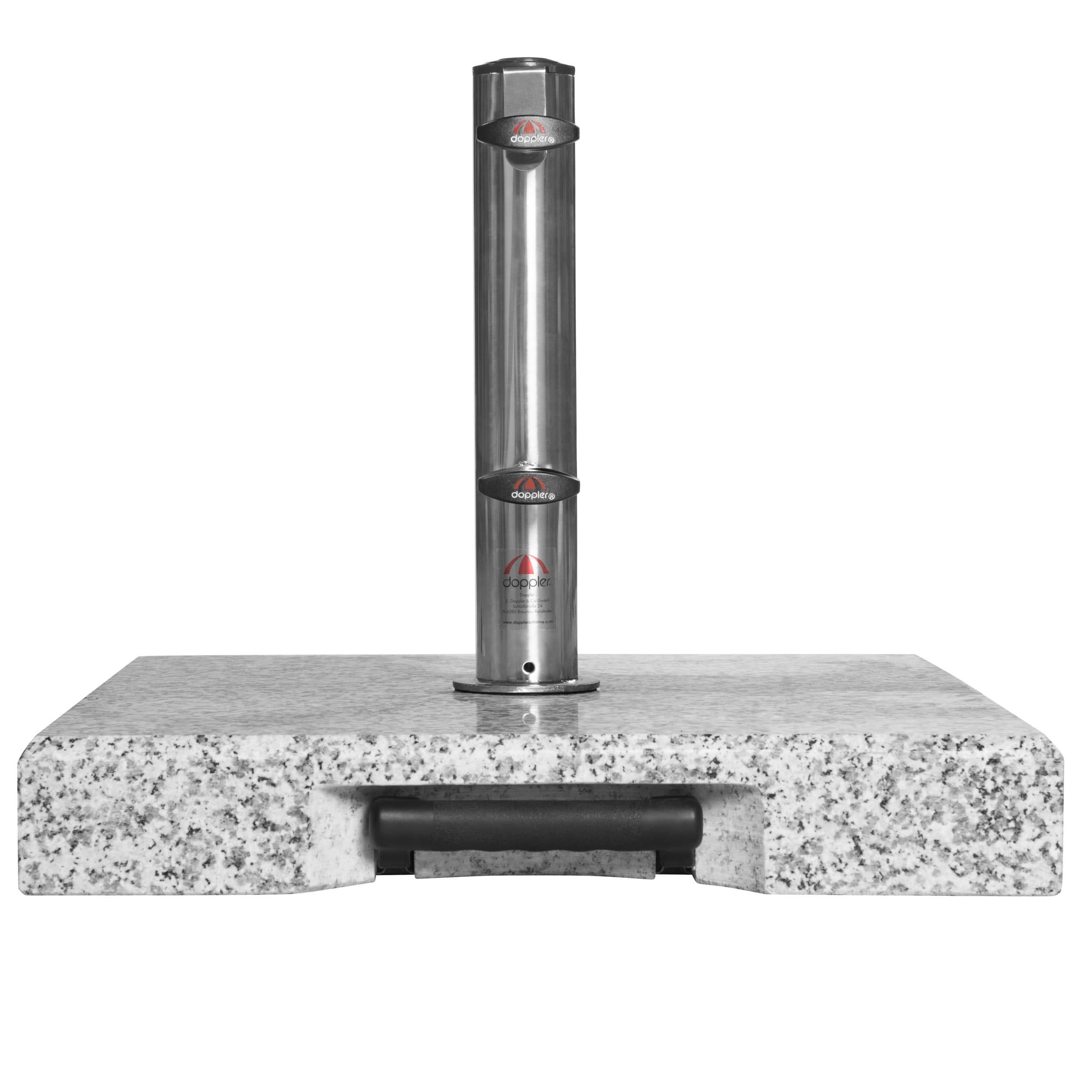 Doppler Chariot Active à Socle en Granit – 30 kg avec poignée télescopique et roulettes – pour parasols – Inoxydable