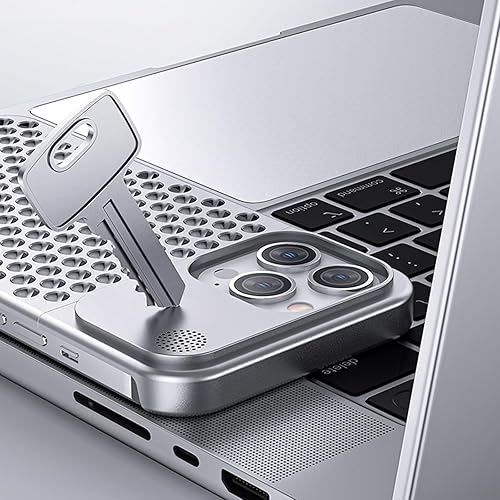Miniatura 8 de Compatible con iPhone 15 Pro, aleación de aluminio, disipación de calor, transpirable, refrescante, hueca, sin bordes, funda de aromaterapia para