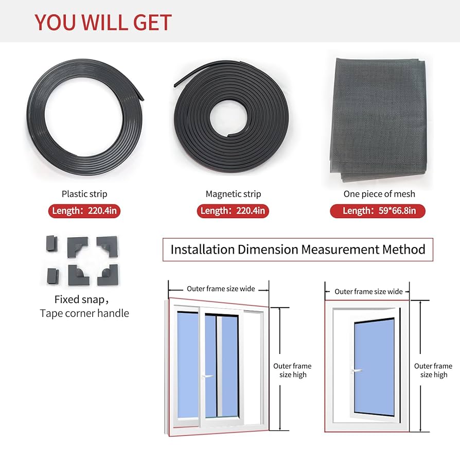 Flintronic Magnetic Mosquito Net Adjustable Window Screen 2x2.5m Fiber Mesh Mesh Window Screen With Full Magnetic Strip Easy To Install Keep The