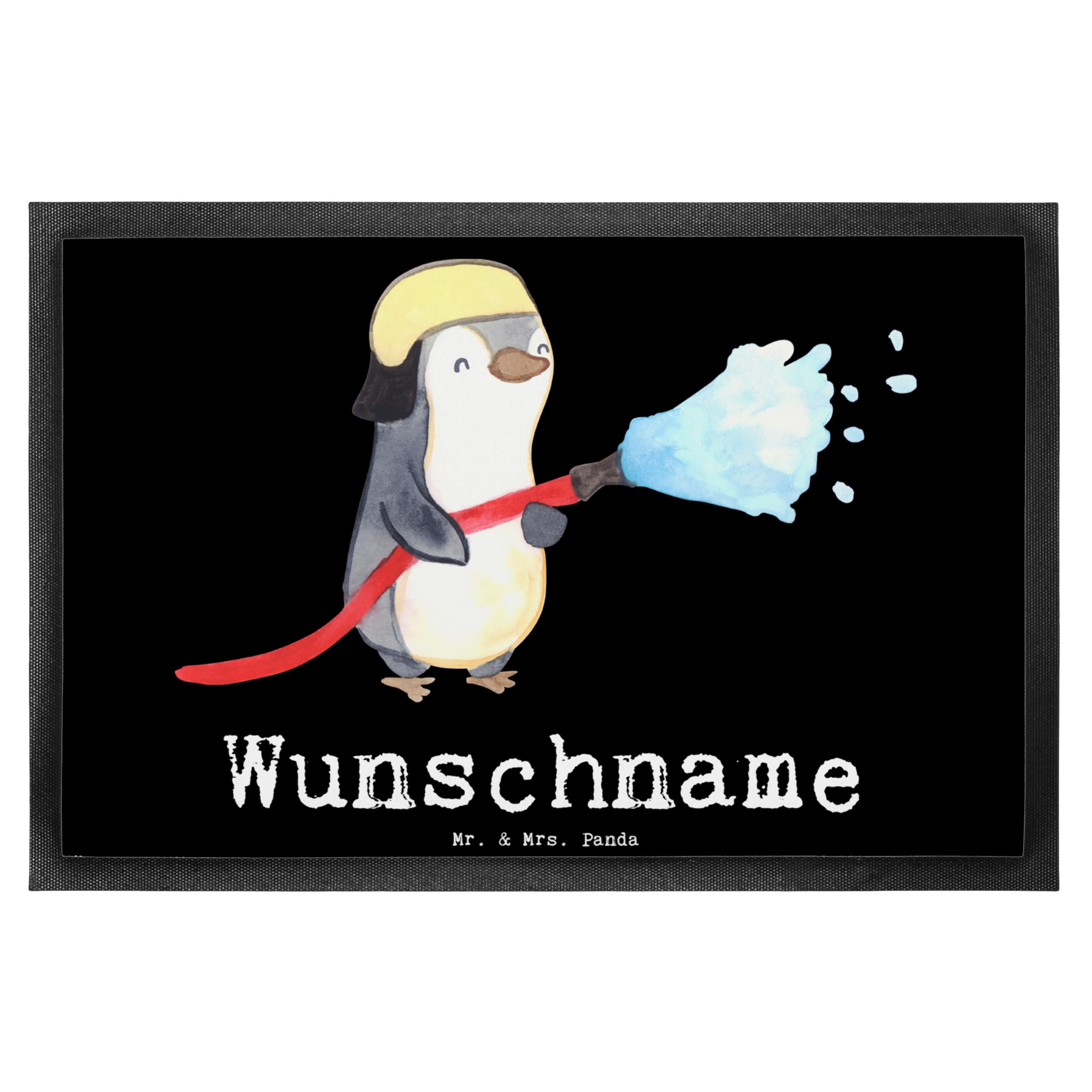 Mr. & Mrs. Panda Fussmatte personalisiert Feuerwehrmann Herz 40 x 60 cm - Personalisierte Geschenke, Geschenk, Fußmatte mit Name, Ausbildung, personalisierbar, Freiwillige Feuerwehr, Namen