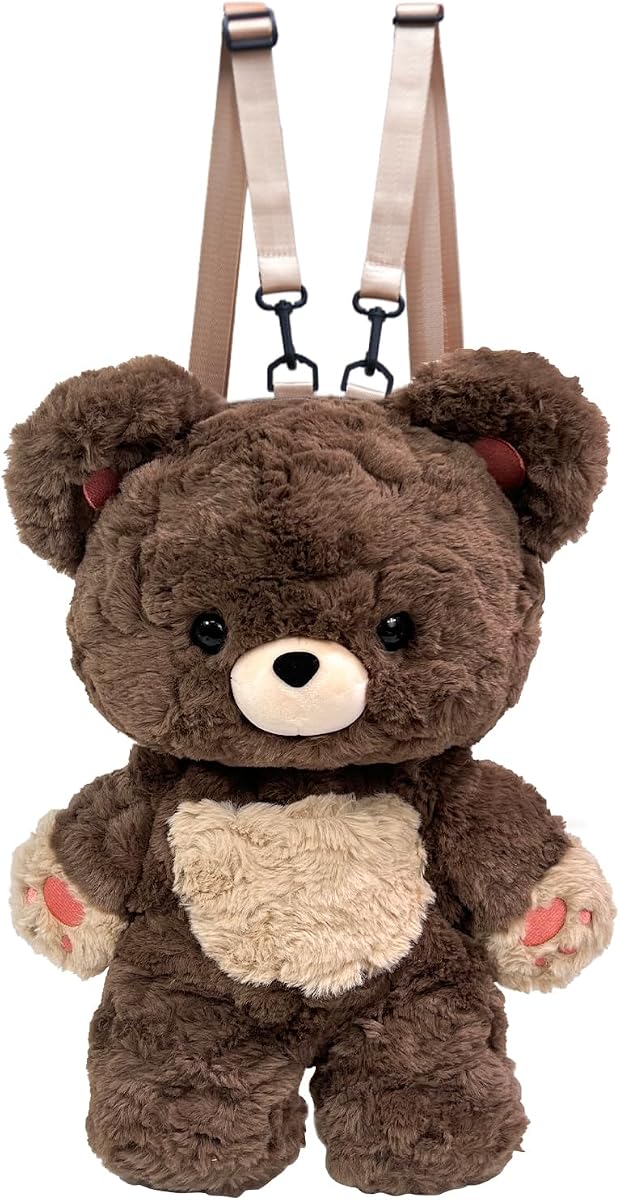 Love Bear Mochila de felpa de 20.0 in, adorable oso de peluche marrón con correas ajustables, mochila funcional perfecta para uso diario, sesiones de fotos, decoración y regalos