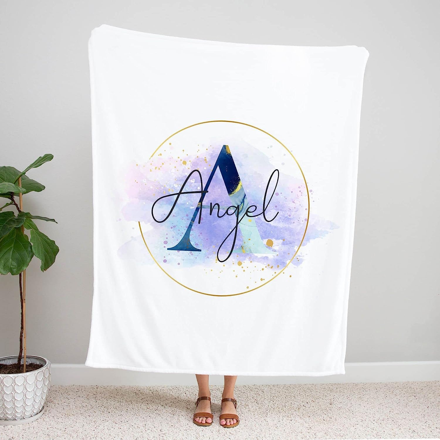 Manta personalizada con nombre de patrón de acuarela para niños y niñas, manta de forro polar con nombre personalizado para hijo e hija de parte de mamá, manta de forro polar con nombre personalizado