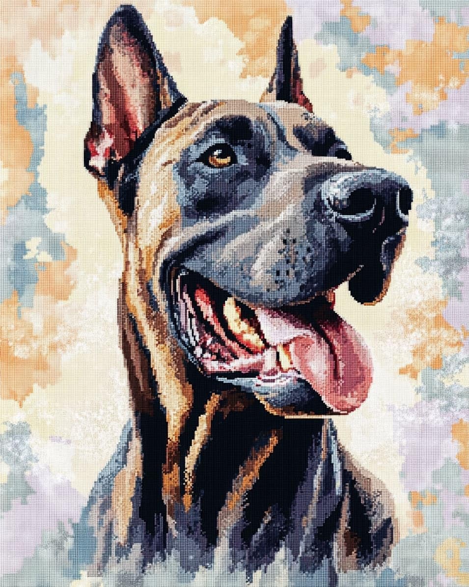 WallustrioaW DIY Cross Stitch Kits for Adults,Great Dane,11CT Printed Cross Stitch,Stamped Embroidery Kits for Adults Wall Art Home Decoration,40x50cm