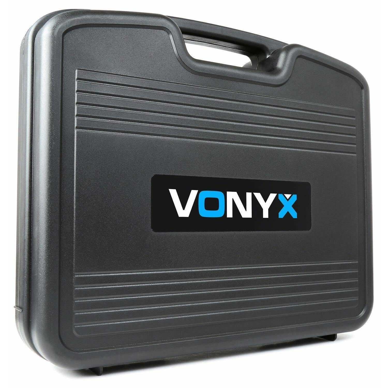 Vonyx WM82 Set de 2 Microphones sans Fil - 2 Canaux, Système UHF 2, Fréquence Fixe, Porté 50m, Double Récepteur, Réglage Volume Indépendant, Valise Transport Fournie
