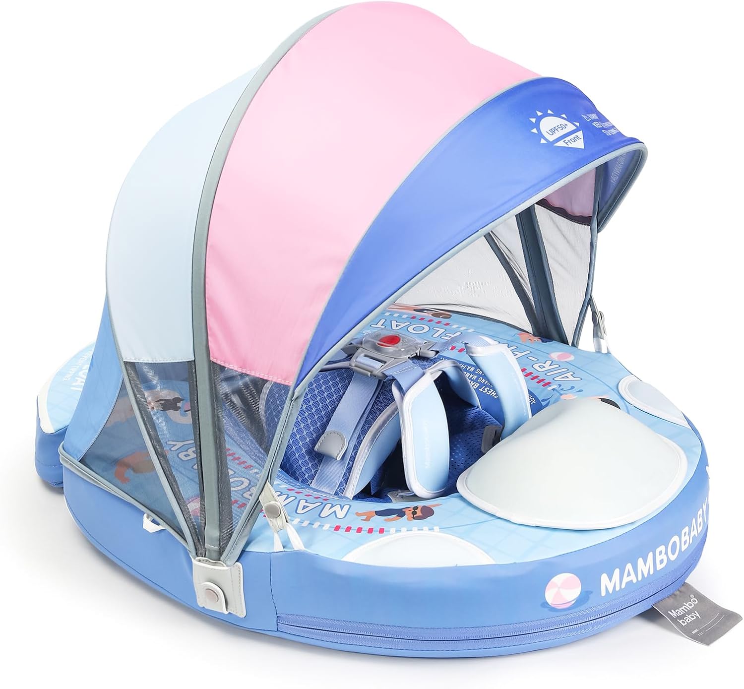 Mambobaby Baby Float with Canopy & Tail Non-Inflatable Baby Swim Float Upgrade Soft Infant Pool Float Sun Protection Newborn Pool Float 3-24 Months Skin-Friendly Material for Toddler Boys Girls SWIM BLUE