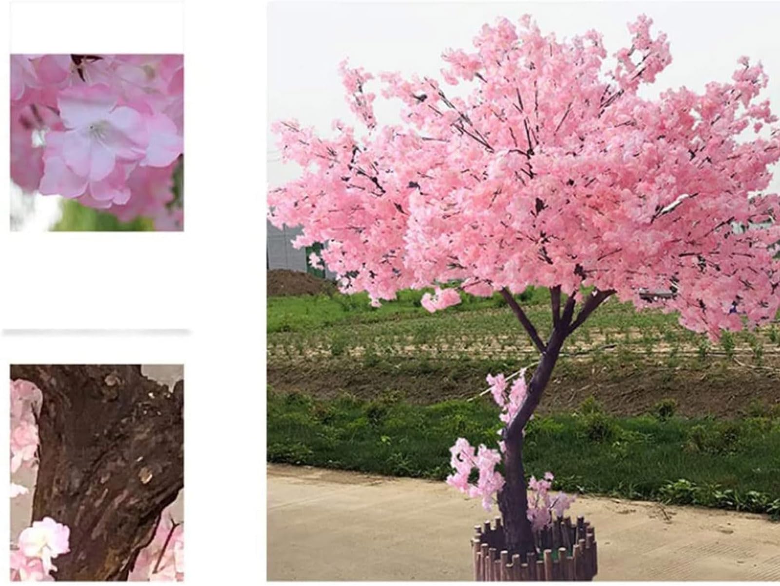 Cerezos en flor artificiales melocotón rosa falso Sakura tallos de madera real y hojas realistas réplica de planta artificial para el hogar Sakura Flower Interior,1.8X1.5M