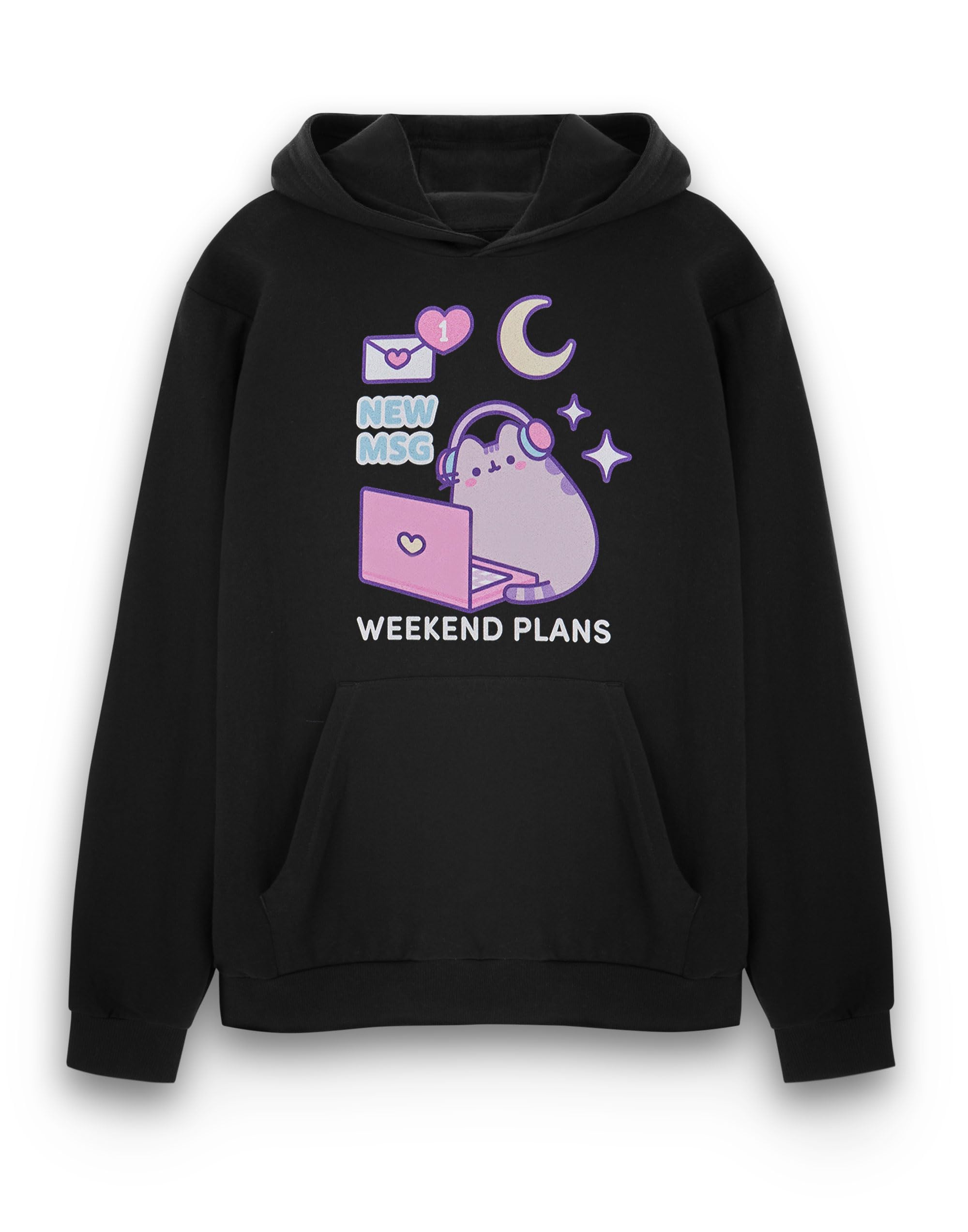 Sweat à Capuche Couverture Pusheen Rose Pour Filles – Imprimé Chat Et Nourriture, Doublure Sherpa, Confortable