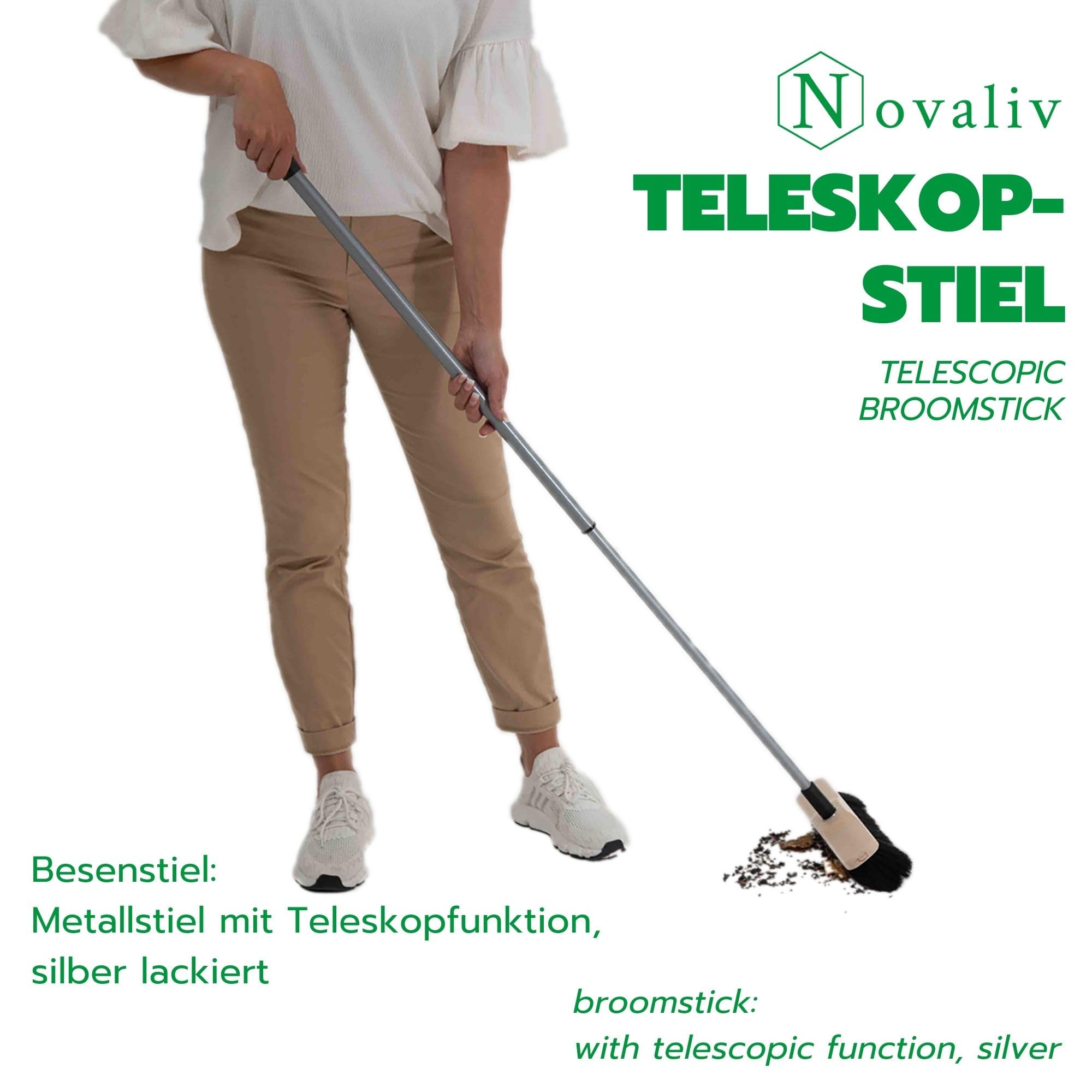 Novaliv Lot de 4 manches de balai télescopiques avec filetage 79-130 cm - En métal argenté - Pour balai - Filetage allemand - Tige universelle de rechange