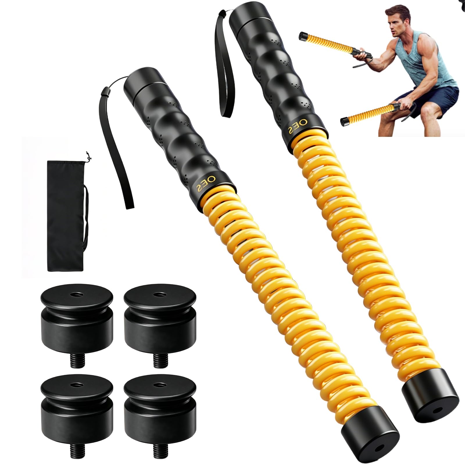 Battle Rope Pesata Upgrade senza Corda Lunga, con 4 Dischi Peso Rimovibili & Borsa Portatile, Corda Heavy-Duty per Home Gym, Allenamento di Forza & Resistenza, per Principianti e Avanzati