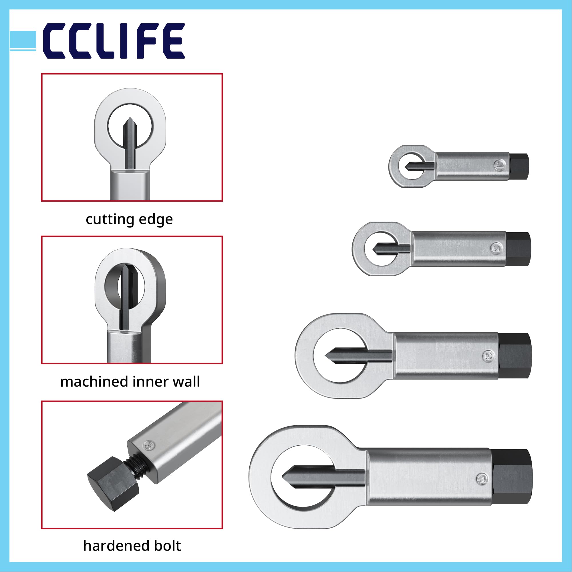 CCLIFE 4-częściowy zestaw zraszaczy nakrętek, z bardzo twardej stali łożyskowej, 4 rozmiary (9-12 mm, 12-16 mm, 16-22 mm, 22-27 mm), do usuwania zablokowanych/zardzewiałych nakrętek, narzędzie ręczne