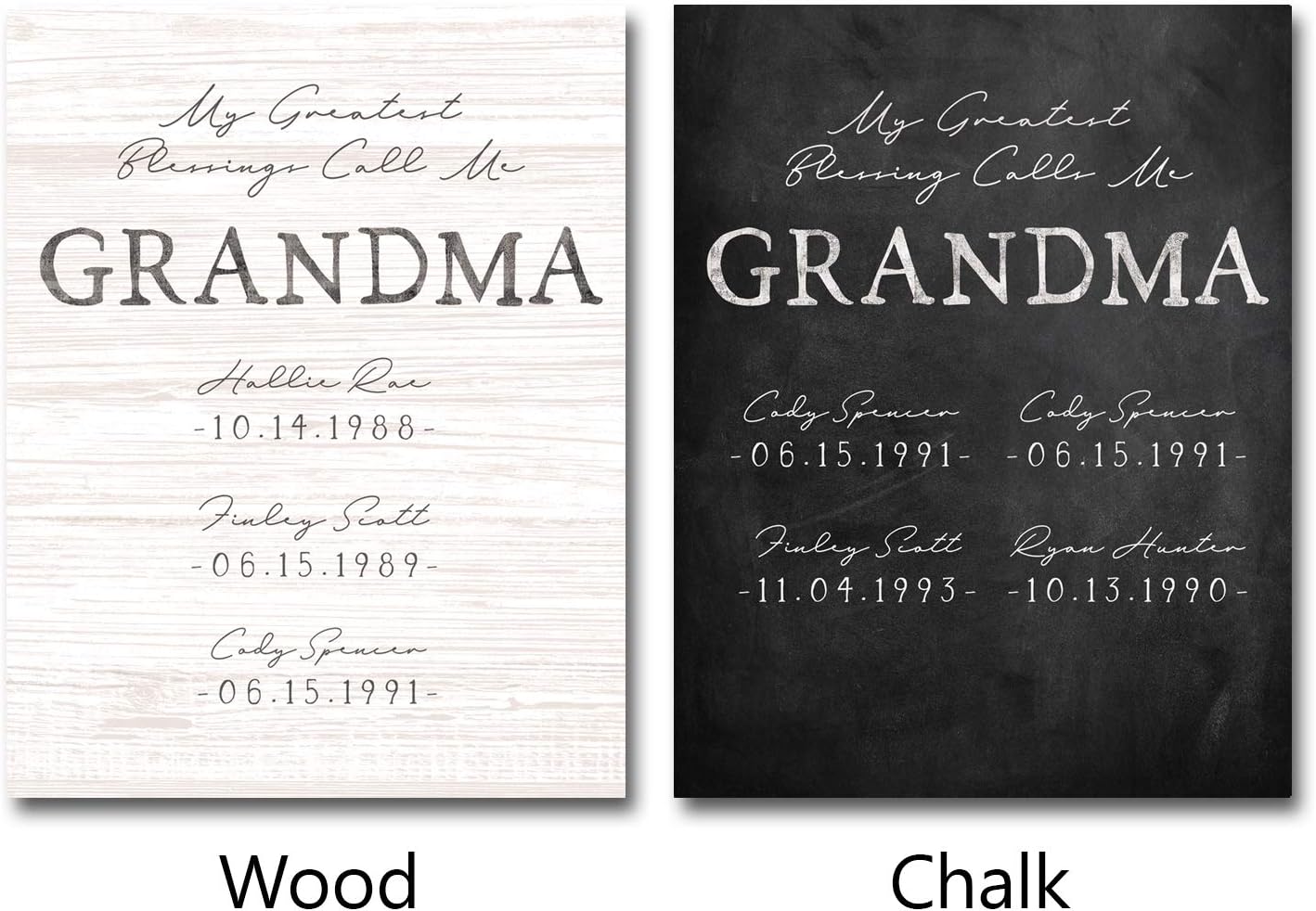Personal Prints | My Greatest Blessings Call Me “Grandma” – Personalized Gift for Grandmother With Grandchildren’s Names and Birthdays (8"x10" Easel Backed Canvas, Whitewashed Wood)