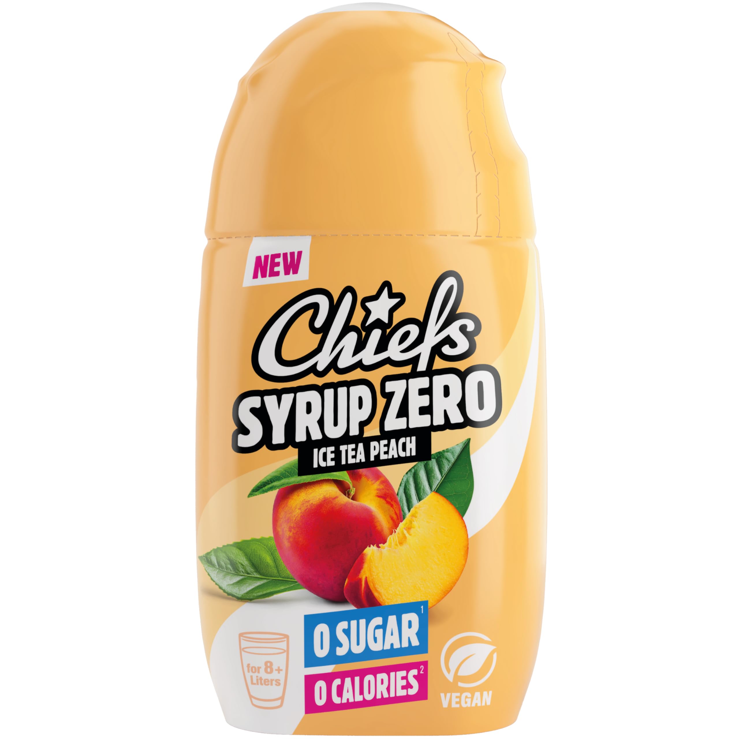 CHIEFS Syrup Zero, Peach Ice Tea, 65ml, für mehr als 8l Fertiggetränk, Sirup zuckerfrei mit echten Fruchtextrakten, vegan, zero Kalorien, made in Germany