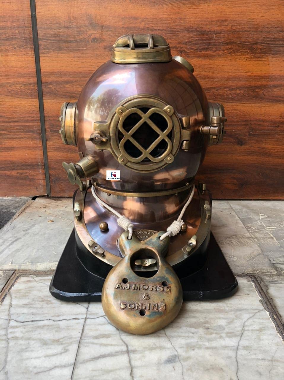 Morse US Navy Mark V Diving Divers Helmet Copper & Brass W/Base 18