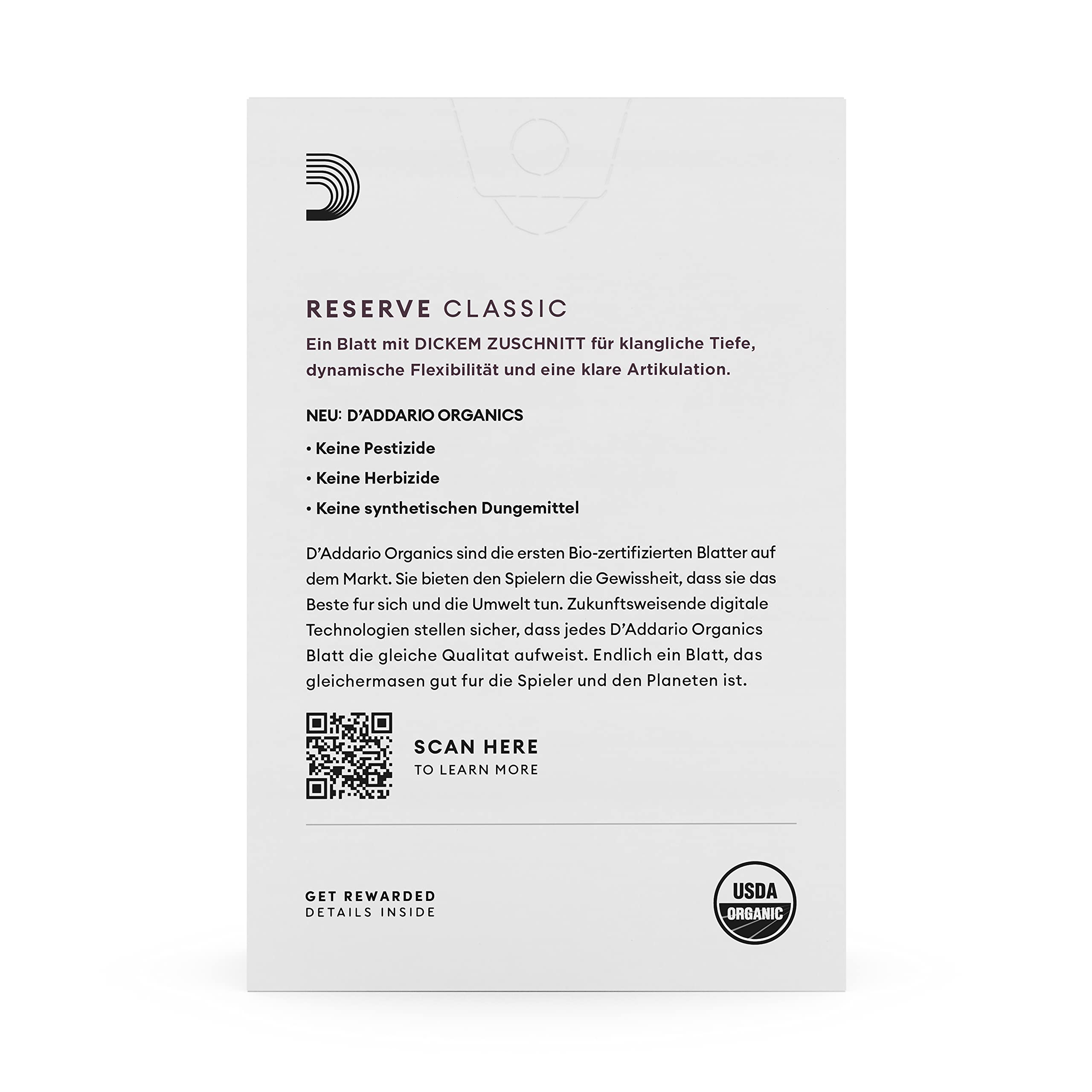 D'Addario Organic Reserve Classic German Ance Clarinetto - Ance per Clarinetto - La prima e unica Ancia Biologica - 4.0 La Forza, 10 Pacchetto