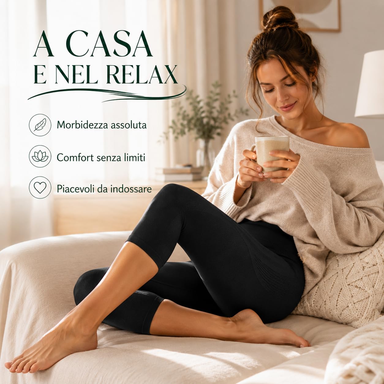 Generico Capri Push-Up Donna Nero, Leggings Modellanti Vita Alta, Pantalone Capri Elasticizzato 92% Poliammide 8% Elastan, Effetto Contenitivo, Made in Italy, Taglie S M L