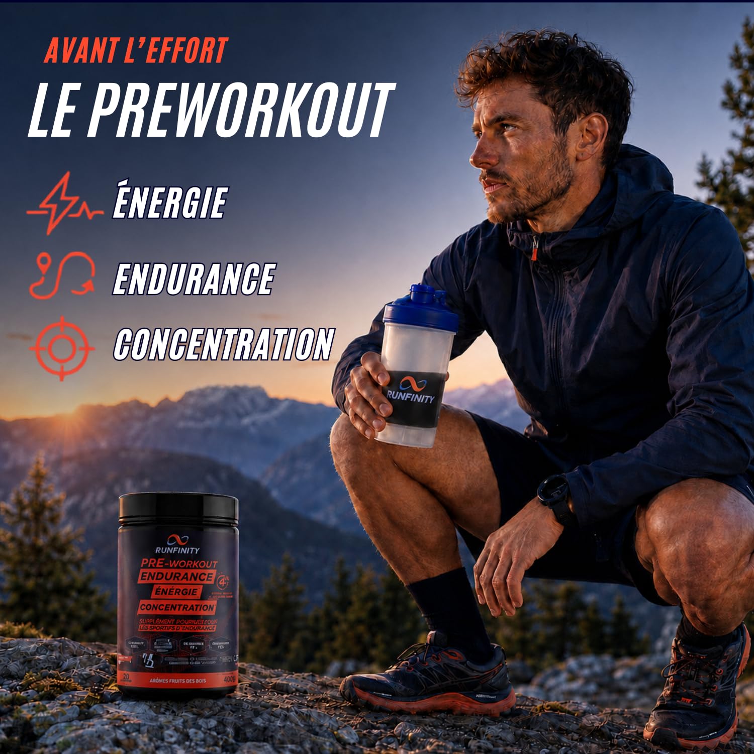 Pack Nutrition Endurance - Preworkout + Boisson Isotonique Runfinity | Booster d’Énergie Longue Durée : 4h d'Efficacité – Boisson d’effort Citron Givré – Optimisée Endurance – Made in France