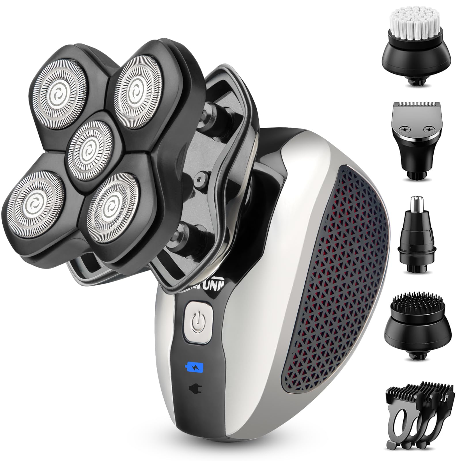 TelfunUpgrade Magnetic Head Shavers for Bald Men, Cordless & Comfort 5-in-1 Electric Razor - IPX7 Waterproof Wet/Dry Mens Grooming Kit - Easy Use Palm Shaver for a Smooth Bald Shave