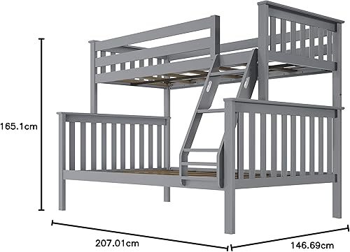 Miniatura 117 de Max & Lily - Litera de tamaño individual sobre matrimonial con escalera, base de cama de madera maciza para niños, barandillas de seguridad de 14