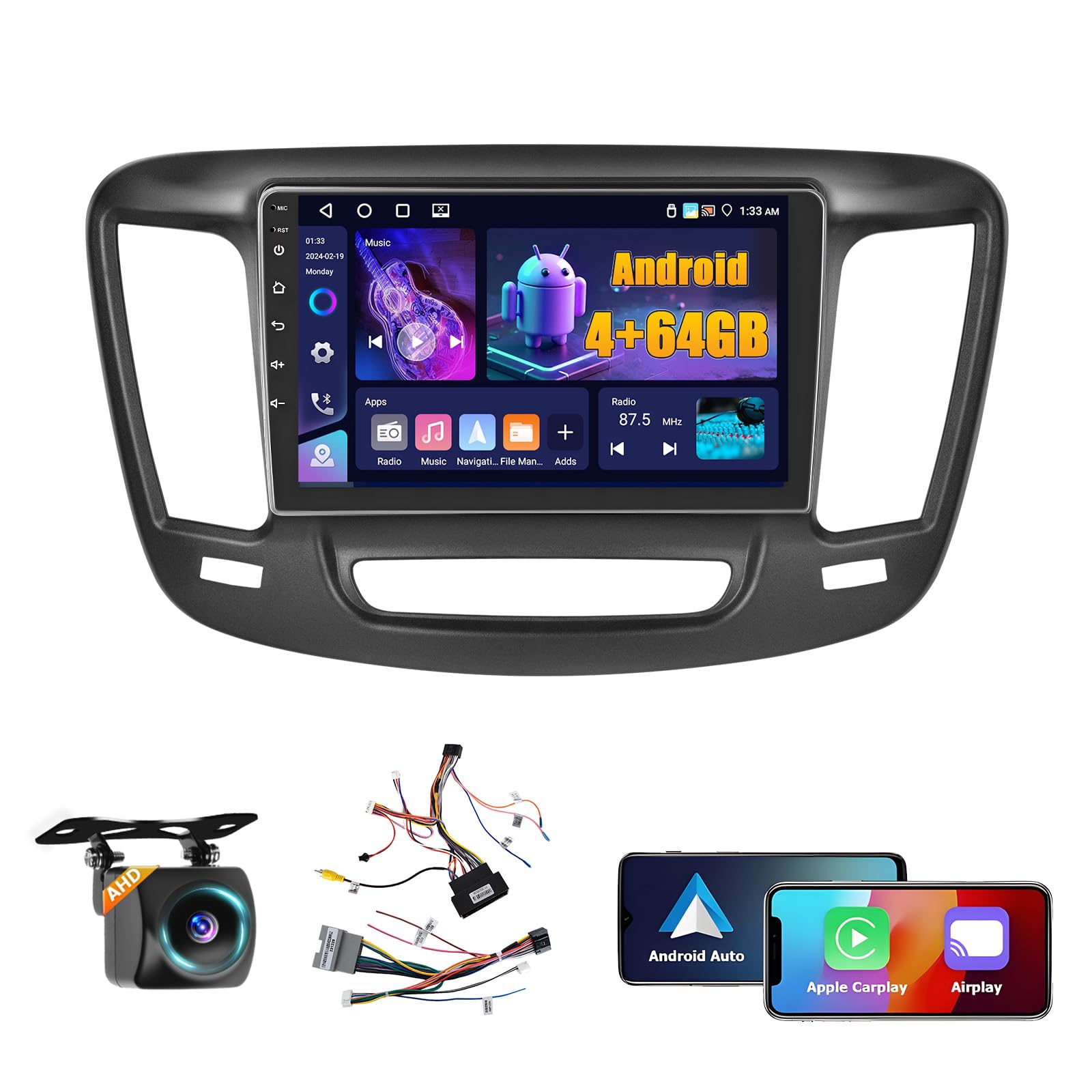Fuluku 4+64GB Android 15 Car Stereo for Chrysler 200 200C 200S 2015-2019 Wireless Carplay Android Auto 9" Touch Screen Car Radio Dash Kit with GPS