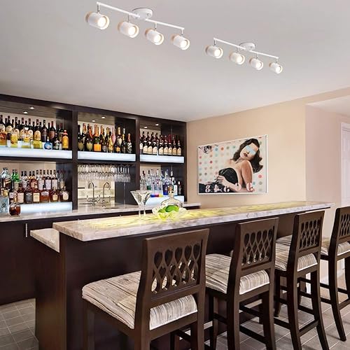 Miniatura 6 de TeHenoo Kit de iluminación de riel ajustable, lámpara de techo de 4 luces GU10 con pantalla de metal y madera para sala de estar, cocina, cuarto de