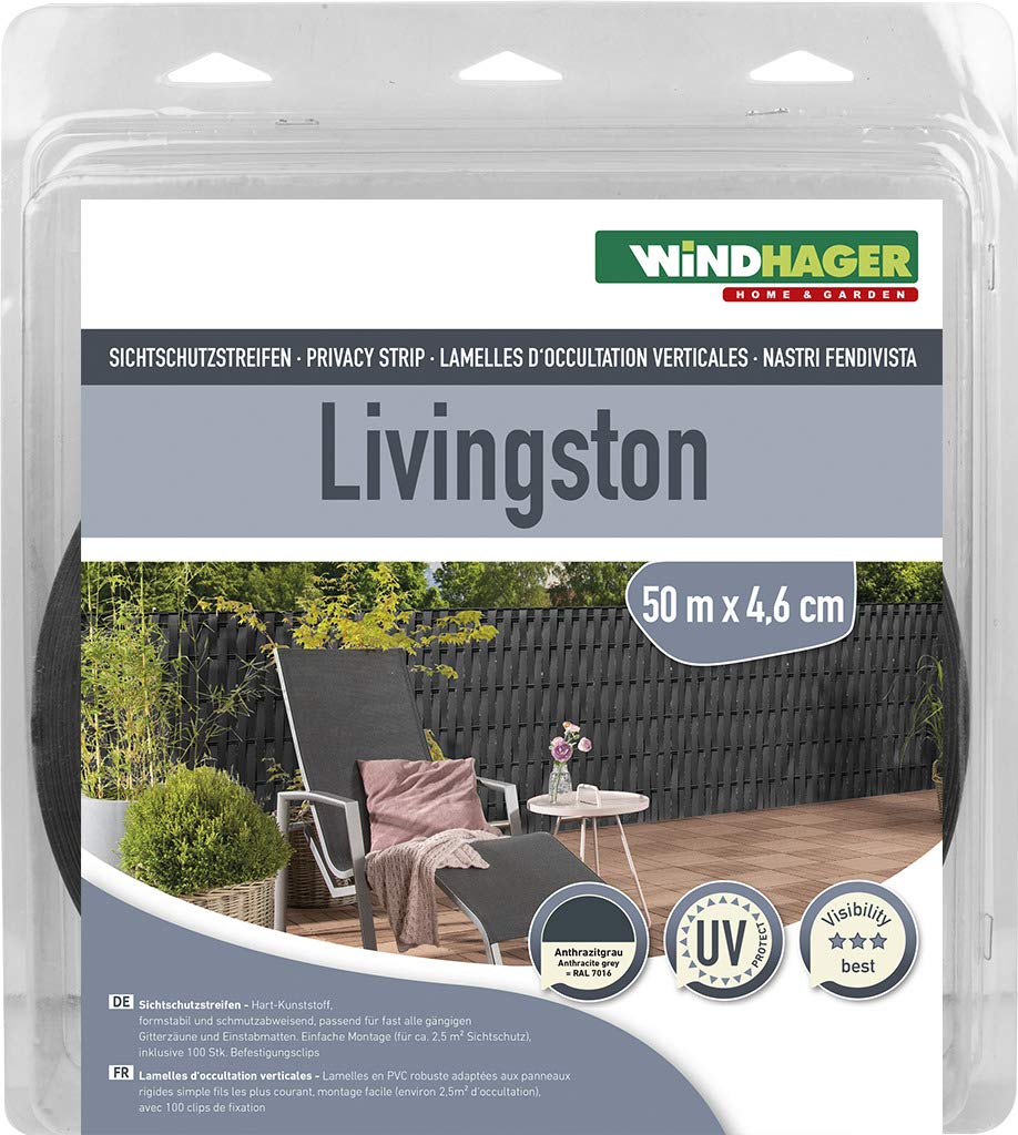 Windhager Livingston Film de clôture Brise-Vue pour clôture - avec Double Tige - 50 m x 4,6 cm - Anthracite