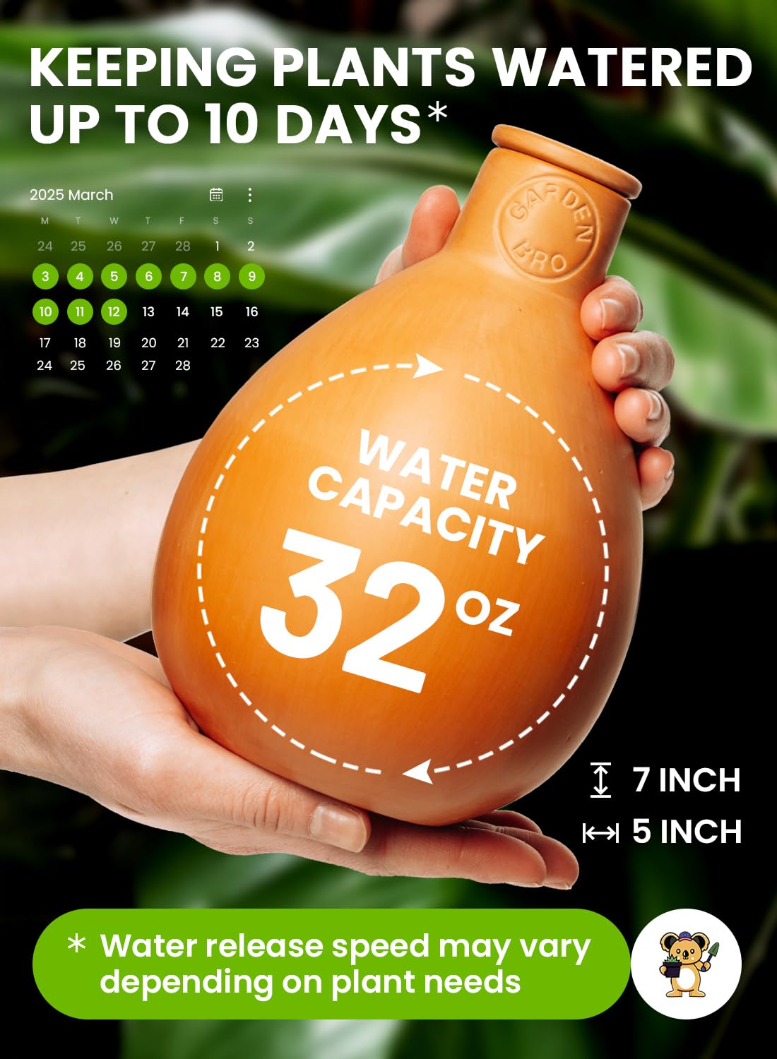 Ollas - 2 vasi per irrigazione in terracotta, misura grande, 907,2 g, globi autoirriganti per 1 settimana, facili da riempire, per giardino in argilla, irrigatori per piante durante le vacanze