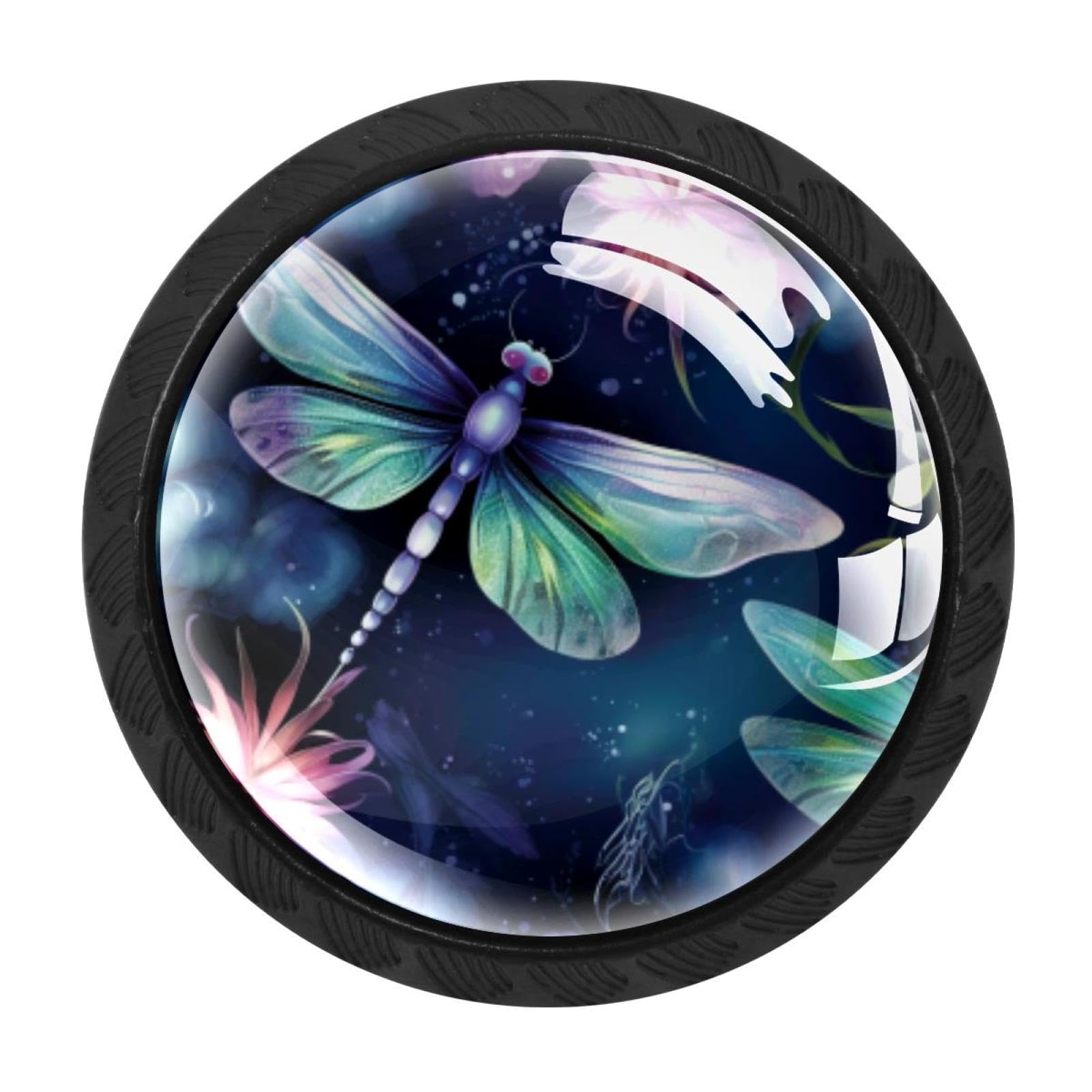 CHENZZZZ 4 Pieces Dragonfly Drawer Knobs, 35mm Black Cabinet Knobs, Drawer Pulls and Knobs, Dresser Drawer Knobs, Cabinet Hardware Kitchen Cabinet Knobs