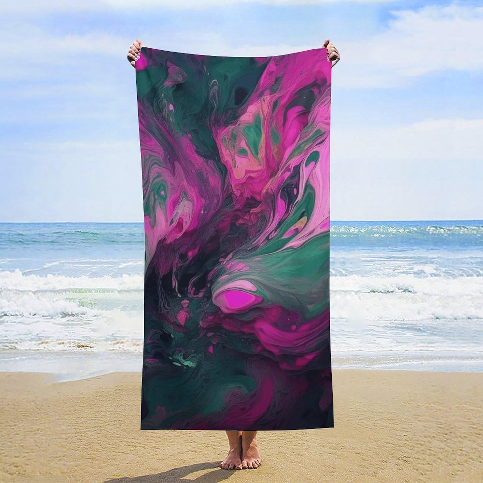 NTVOWPZO Purple and Green Swirls Beach Towel Oversized Microfiber Bath Towels Lightweight Sand Proof Beach Towels Absorbent Pool Towels for Swimming Yoga Bathroom Towel 31.5" X 63"
