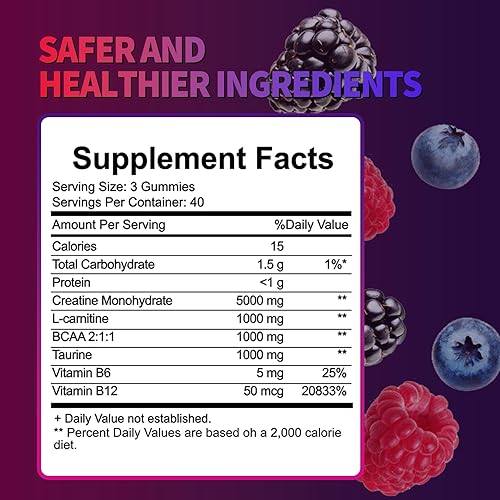 Miniatura 5 de Gomitas de monohidrato de creatina de 8000 mg para hombres y mujeres, suplemento de creatina para mejorar el crecimiento muscular, impulso de