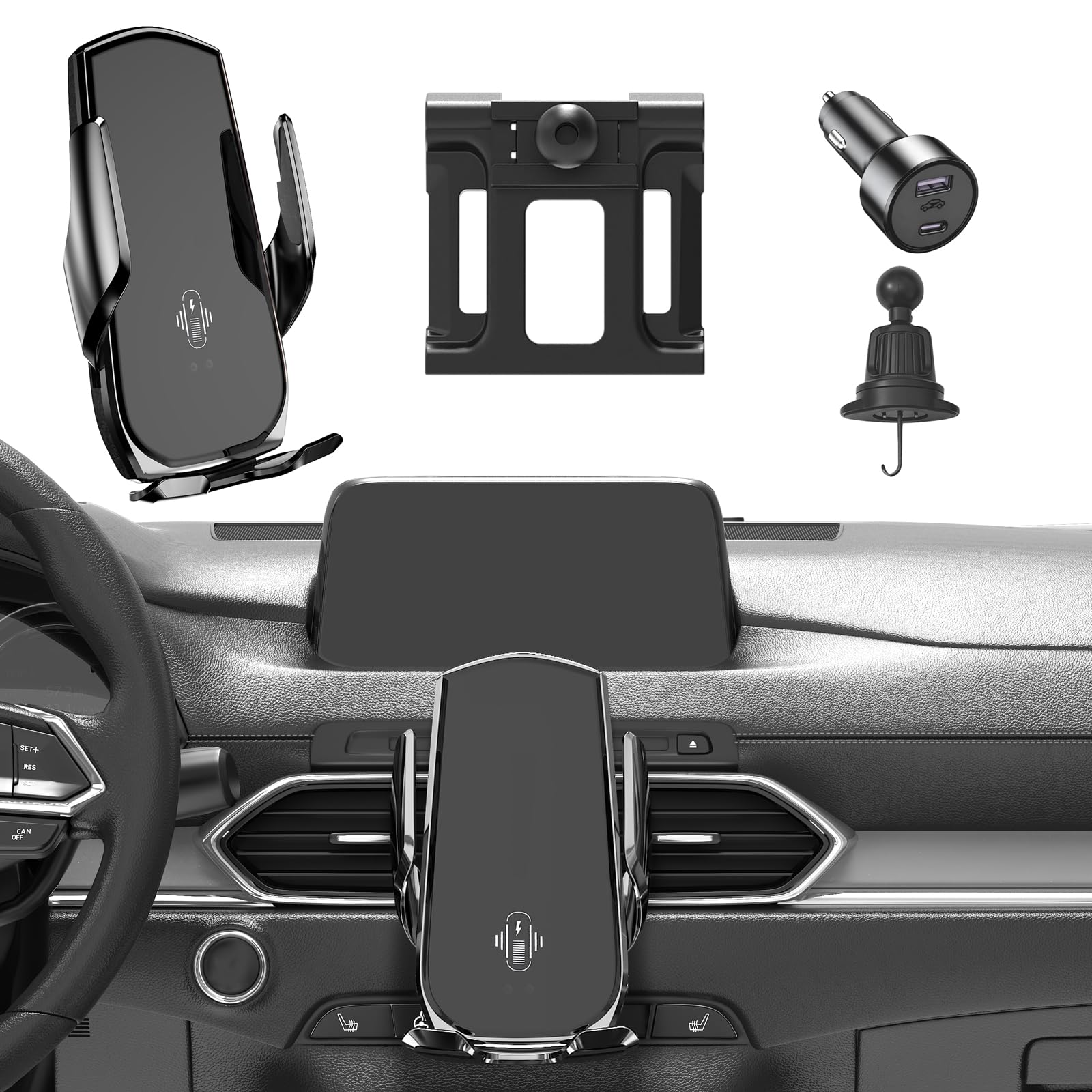 GHMTB Car Phone Mount for Mazda CX-5 2017 2024 15W Fast Charging Auto-Clamping CX5 Phone Holder Stable Reinforced