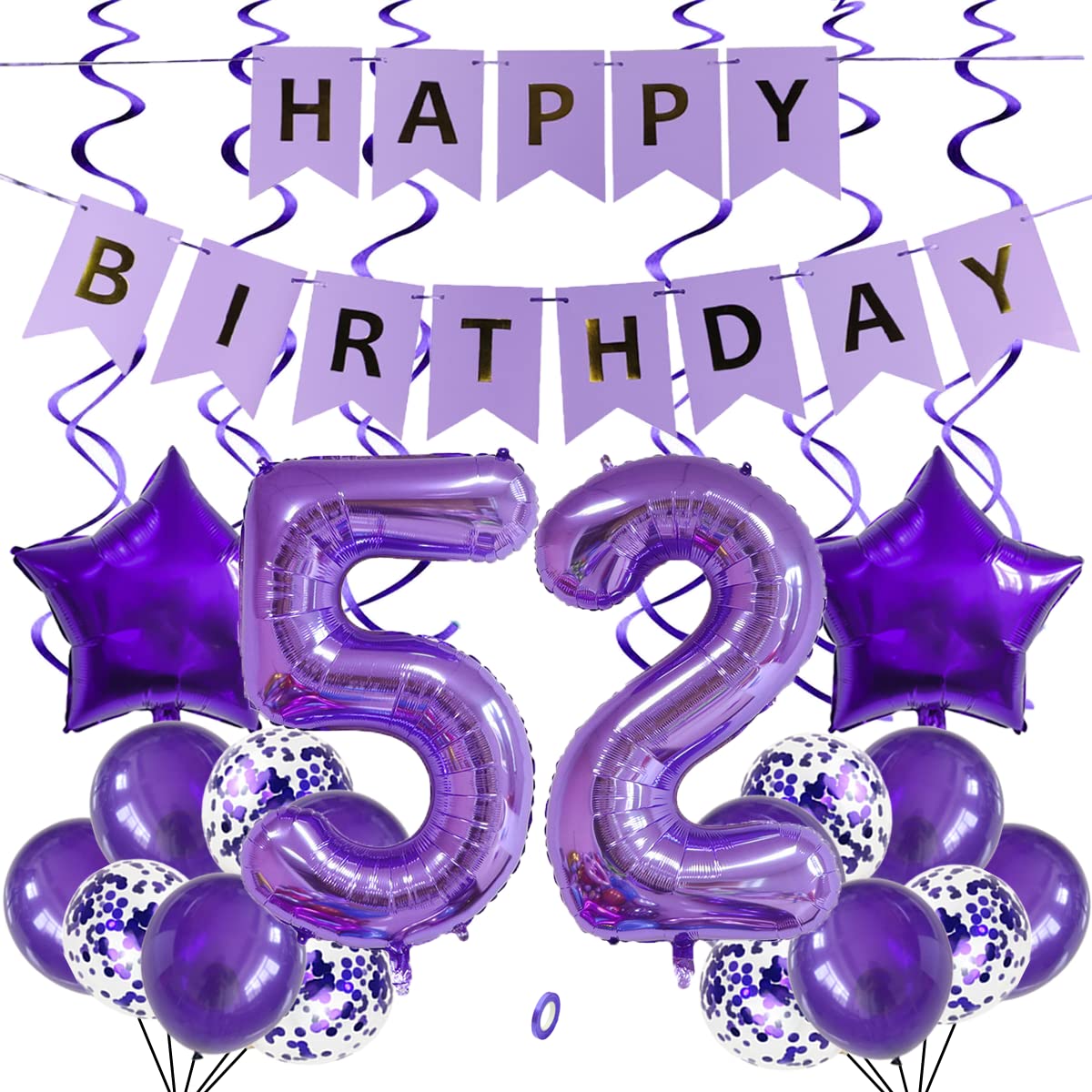 SNOWZAN Balloons 52nd Birthday Decoration Purple 32 Inch Giant Number Balloons, Latex Foil Balloons, Pack of 25