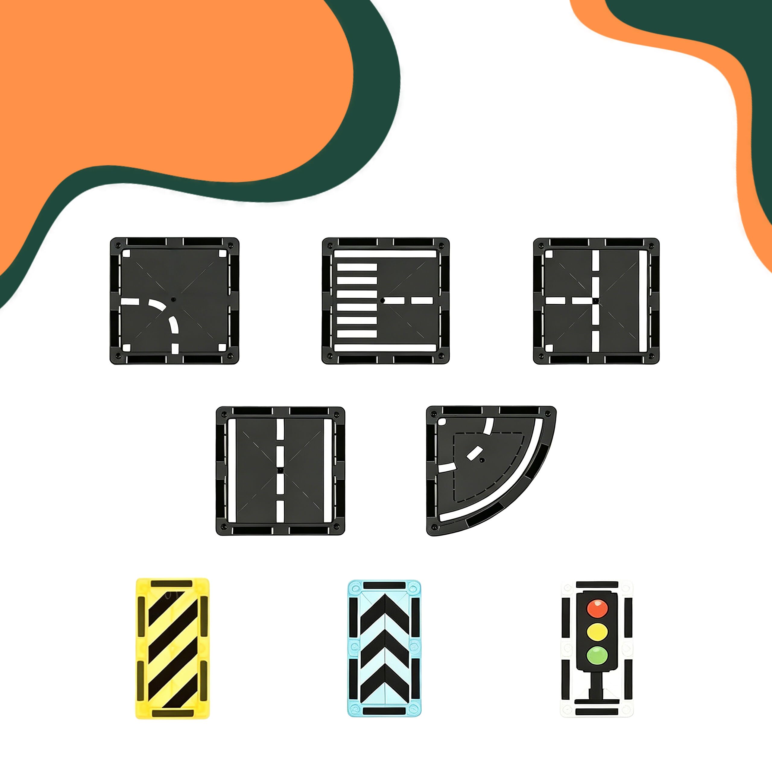 Relaxdays Set de Carreteras magnéticas, 70 Piezas, señales de tráfico, Juguete Educativo Desde 3 años, ABS, Negro