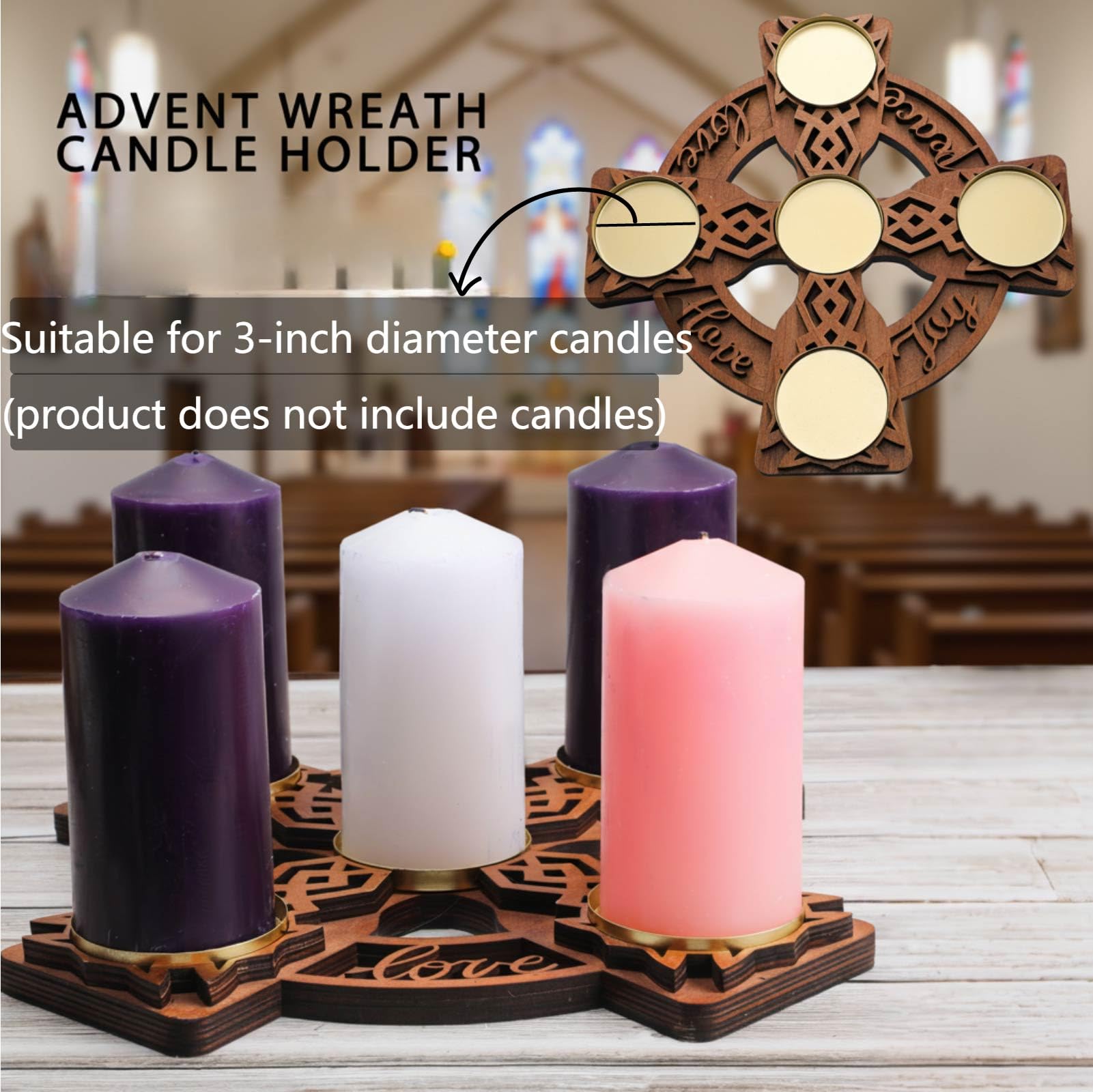 Roowest Portacandele in legno con nodo celtico per la tavola di Natale, centrotavola, decorazione religiosa (candele non incluse)