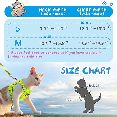 Miniatura 5 de Supet Juego de arnés y correa para gatos pequeños a grandes, arnés ajustable para gatos con ribete reflectante, correa universal para gatos y
