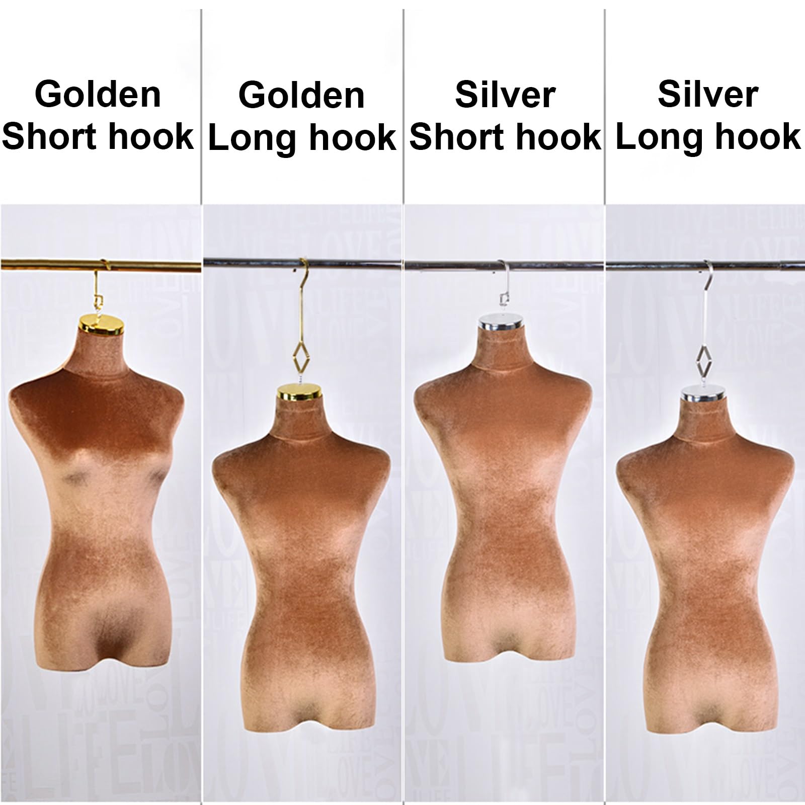 Manichino da Sartoria Marrone per Donna Adulta con Gancio in Metallo, Mezzo Busto da Appendere per Abiti da Sposa, t-Shirt e Camicette, manichino da 70 cm