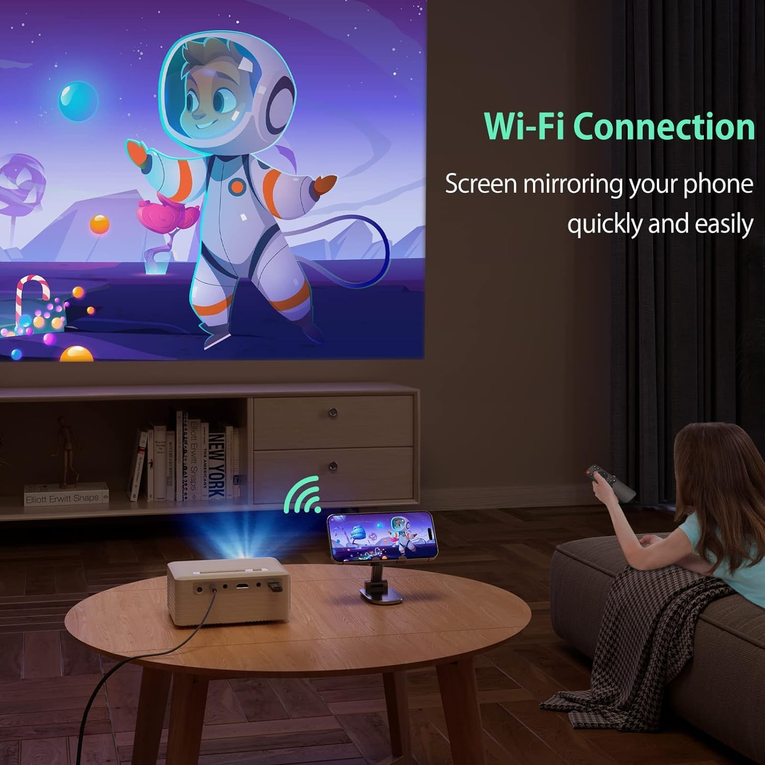 Mini Proiettore Portatile SQUADO Full HD 1080P Con WiFi E Bluetooth 5.1 - Compatibile Con PC, Fire Stick E Smartphone - 3