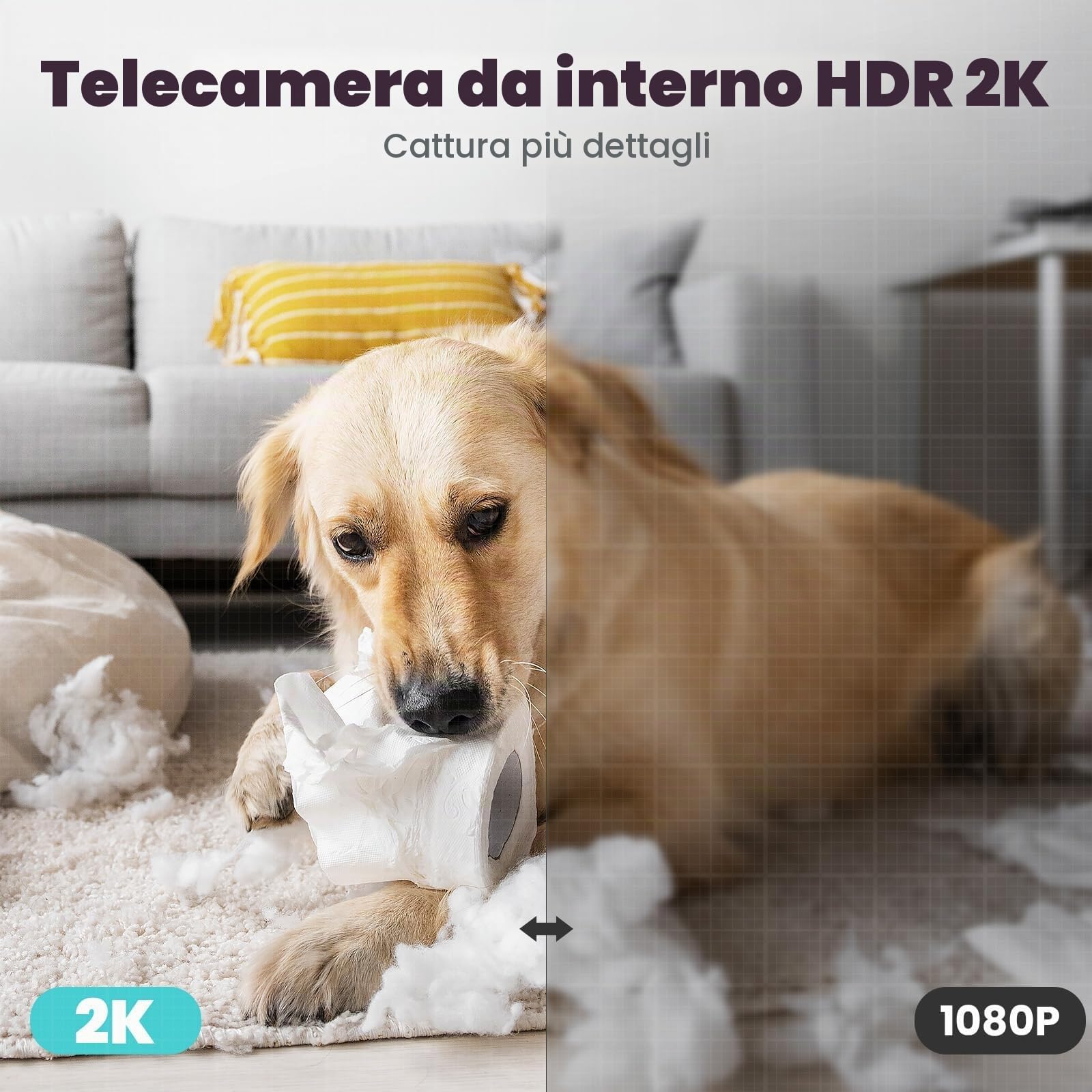 litokam Telecamera Wi-Fi Interno, Videocamera Sorveglianza Interno Pan/Tilt Rotazione a 360°, 2K Videocamera di Sorveglianza con Visione Notturna, Tracciamento del Movimento e Audio Bi-direzionale