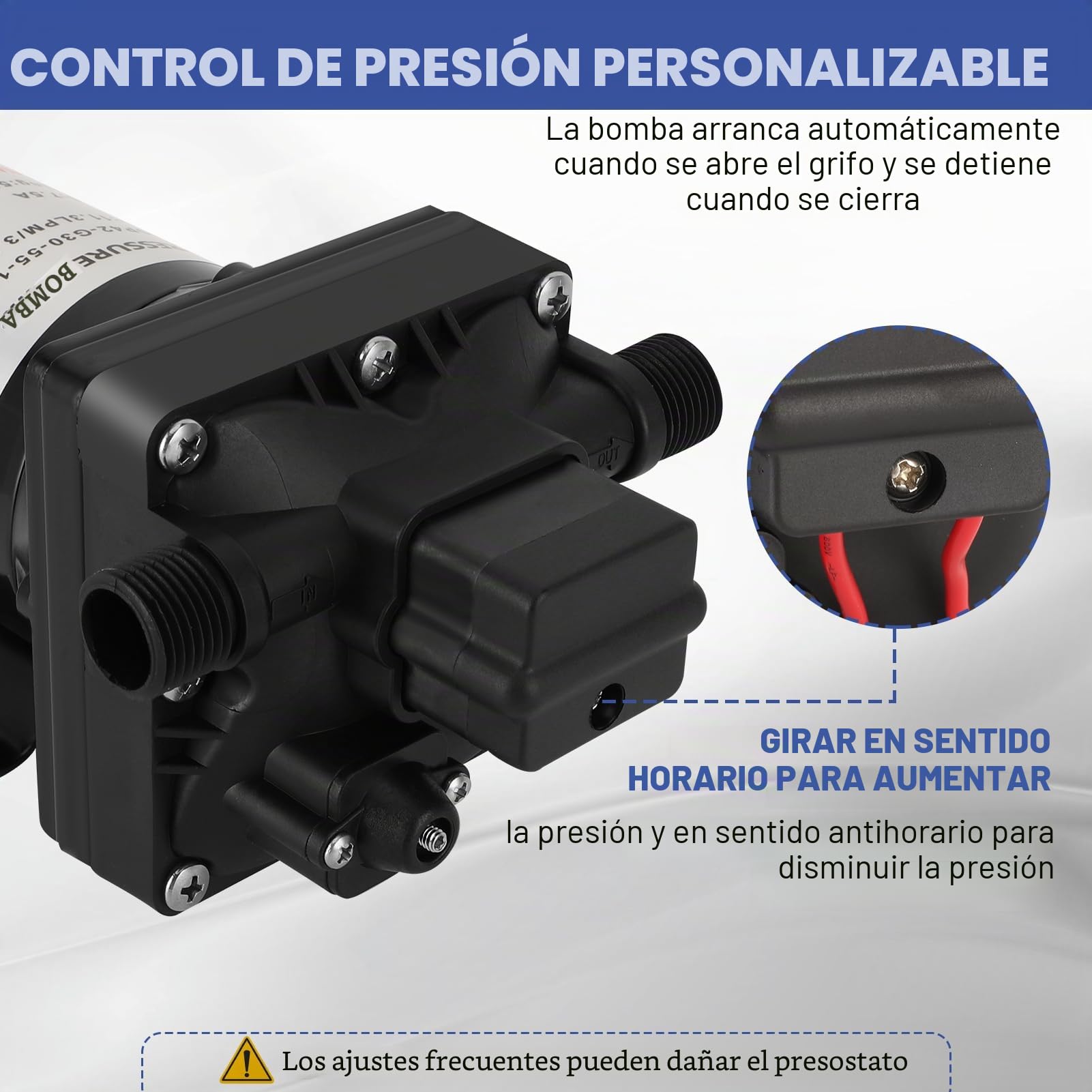 4008-101-E65, Dispensadores de Agua Fría y Caliente, 55 PSI, 3 Galones por Minuto, 7,5 Amperios, 12 V Caravana, Caravana, Bomba de Agua Autocebante 4008101E65