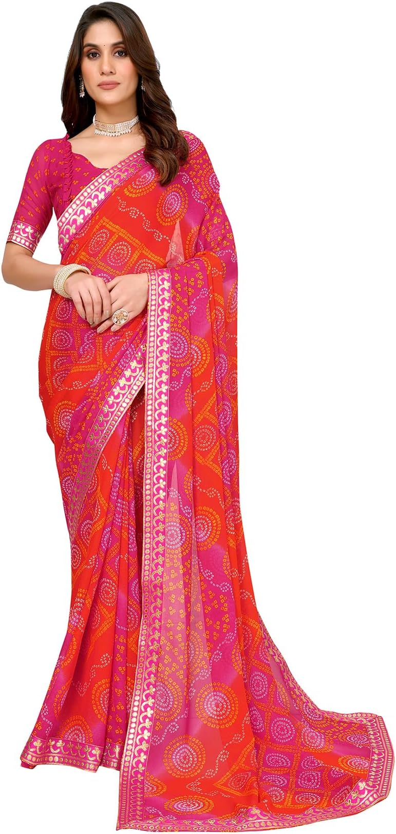 Women's Woven Latest Georgette Saree with Lace and Blouse Material