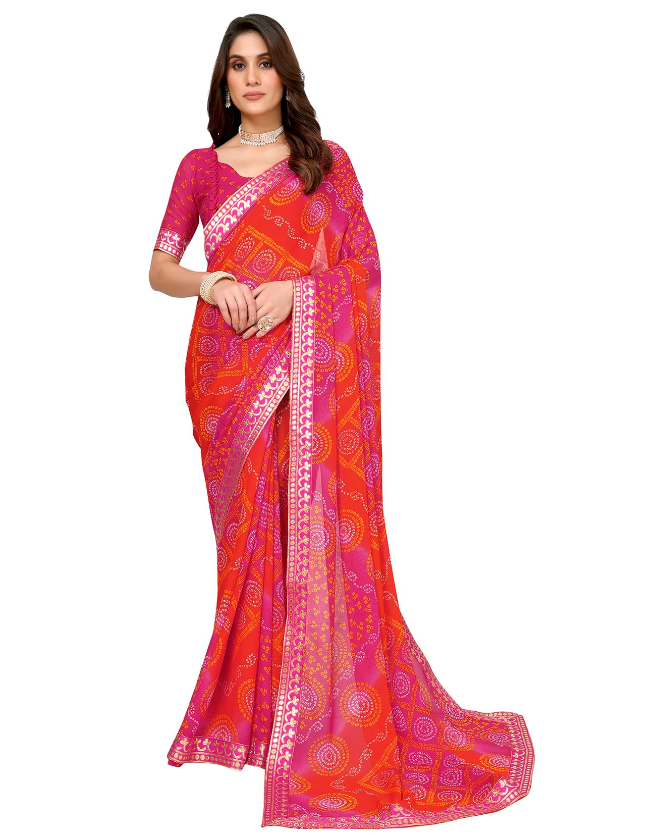 Women's Woven Latest Georgette Saree with Lace and Blouse Material