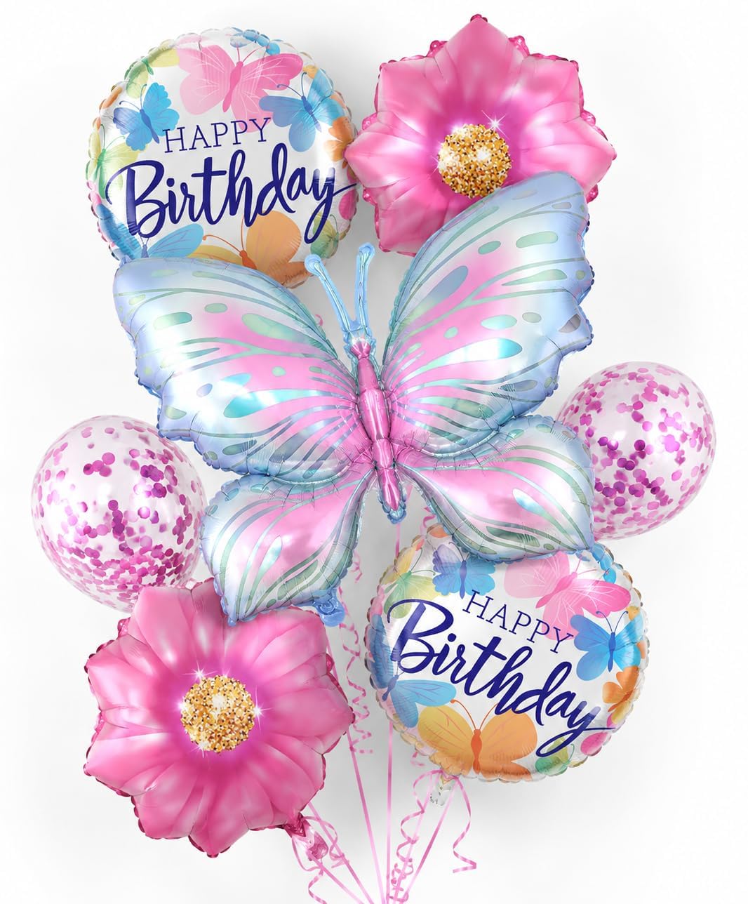 AMFIN (Pack of 7) Large Butterfly Foil Balloons 34 Inch Gradient Birthday Party Decorations | Helium & Air Compatible - Pink-image-47