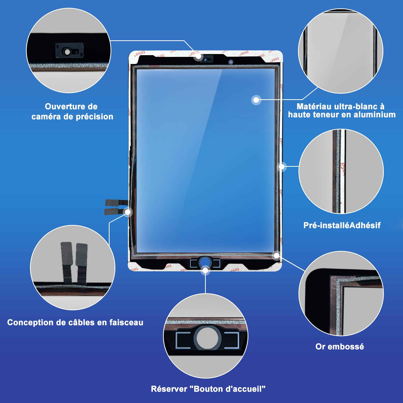 NB+ Écran Tactile pour iPad 5ème Génération 9.7” Écran de Remplacement 2017 Digitizer Adhésif Pré-installé,No Home Button(modèle:A1822 A1823 (Noir)