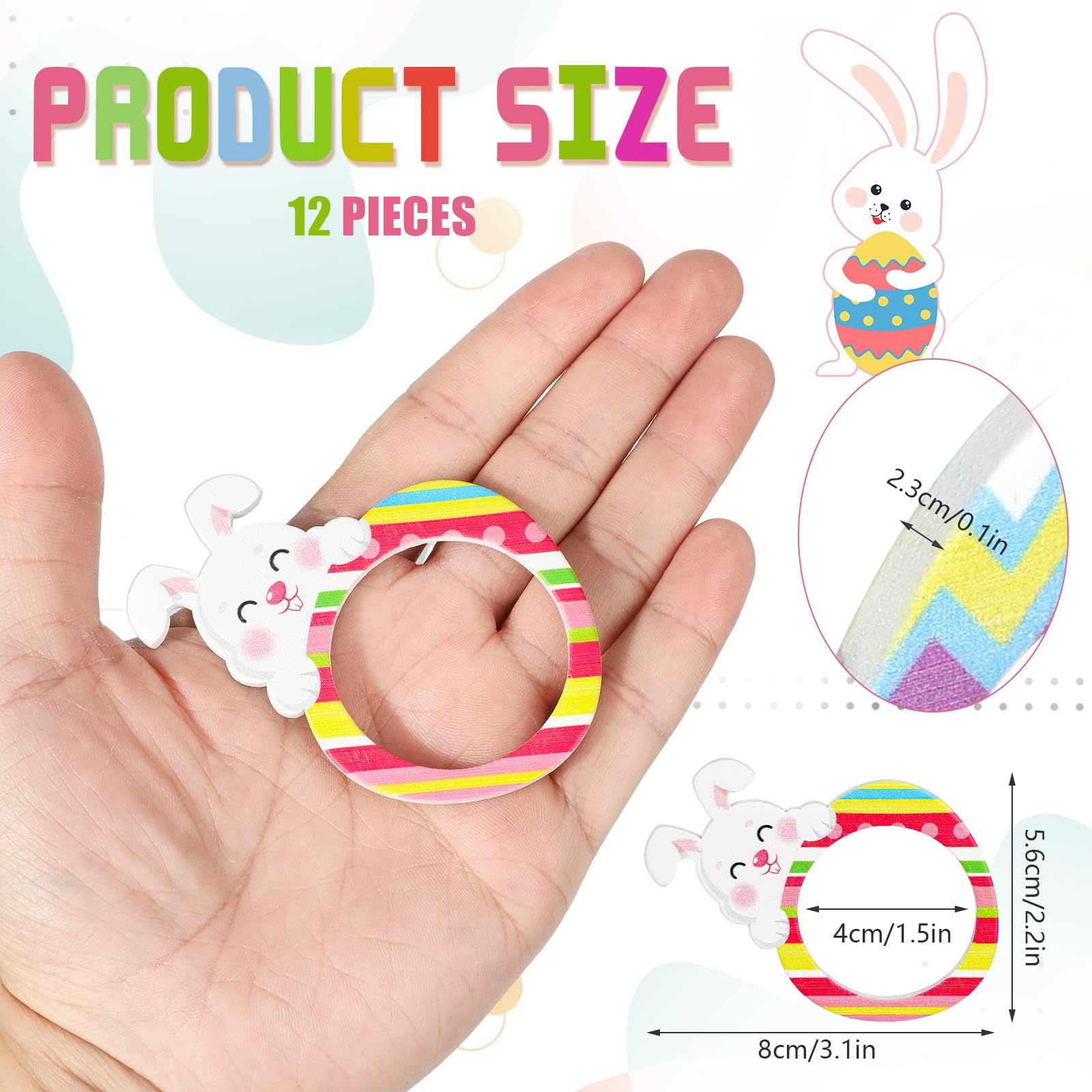 12 Anelli Portatovaglioli Pasquali In Legno - Coniglietti E Uova, Decorazione Tavola - Foto 3