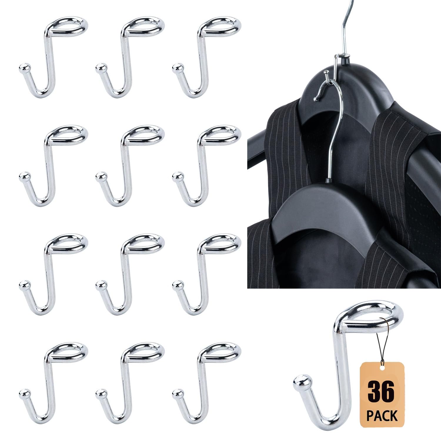 Photo 1 of KOOBAY Clothes Hanger Connector Hooks, 36PCS, Clothes Hanger Organizer Mini Space Saving Extender Cascading Connection Hooks for Wooden Metal Plastic Hangers (Silver)